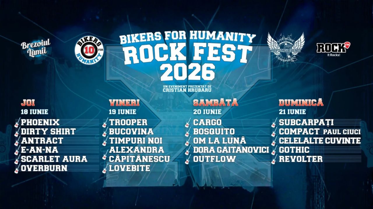 Line-up Bikers for Humanity Rock Fest 2026 la Brezoi Line-up Bikers for Humanity Rock Fest 2026, programul artiștilor pe zile la Brezoi